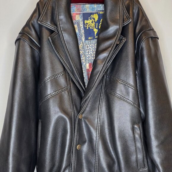 Vintage Men's Full Stop "All over the World" Leather Jacket/Vest, Size L-XL, Blk - Picture 2 of 12